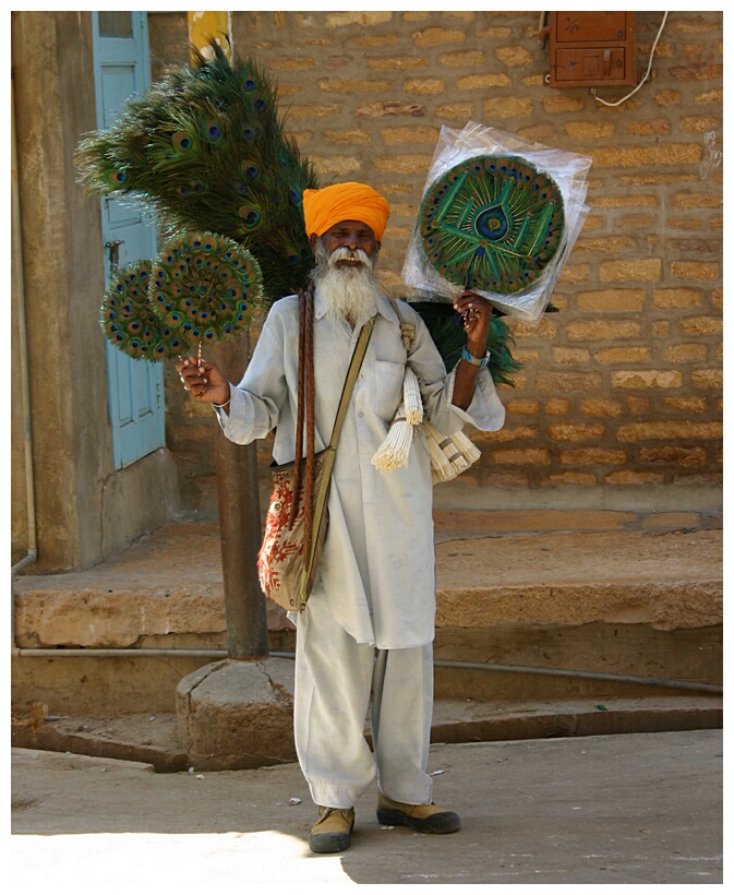 Peacock feathers seller