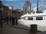 Prayer wheels and flags at Bodhnath