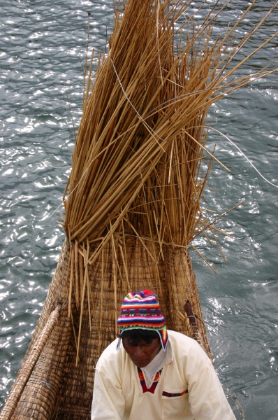 Remando sobre totora